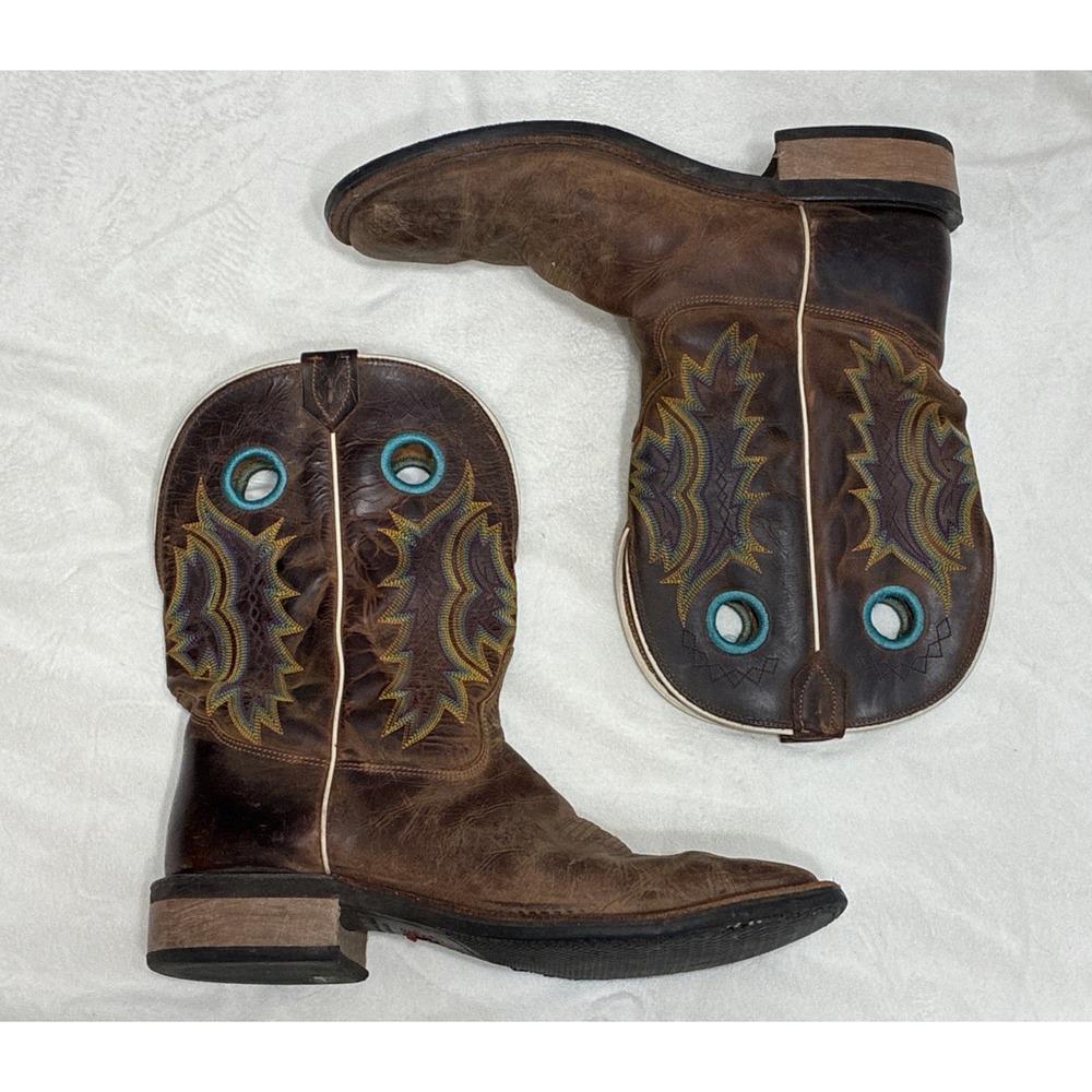 Tony Lama Cowboy Boots 12 EE Square Toe Pull On Brown Work Rodeo Distressed Boot